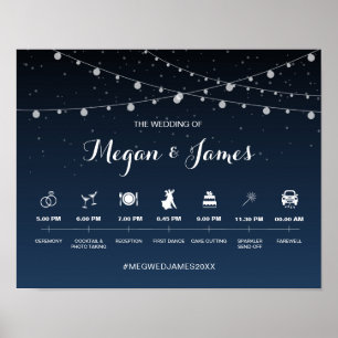 Celestial Navy Blue Starry Night Wedding Timeline Poster