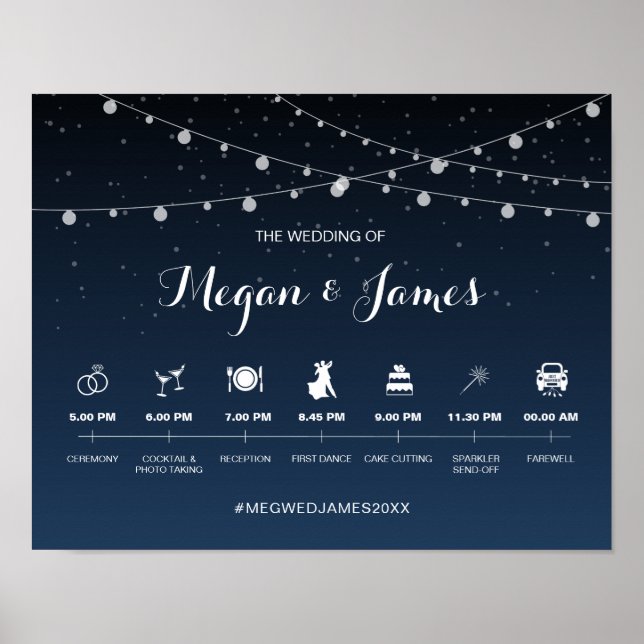 Celestial Navy Blue Starry Night Wedding Timeline Poster (Front)