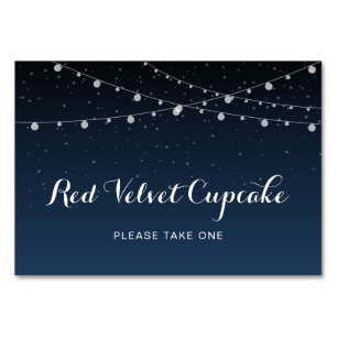 Celestial Navy Blue Stars Night Wedding Food Label Table Number