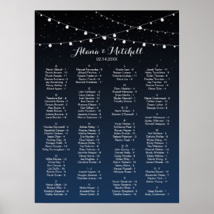 Celestial Navy Blue Stars Wedding Seating Chart