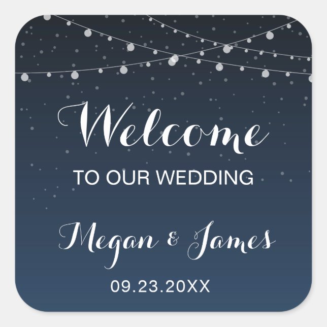 Celestial Navy Blue Stars Welcome Bag Square Sticker (Front)