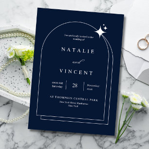Celestial Navy Blue Wedding Elegant Arch Frame Foil Card