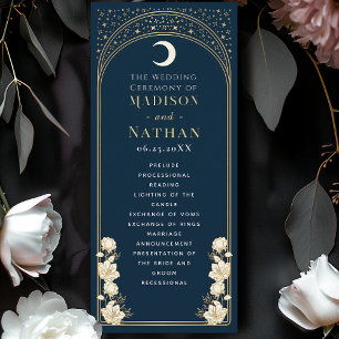 Celestial Navy Elegant Arch Art Nouveau Wedding Programme