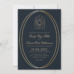 Celestial Navy Gold Arch Monogram Invitation