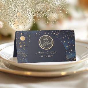 Celestial Navy Gold Wedding Place Card