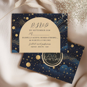 Celestial Navy Gold Wedding RSVP Card