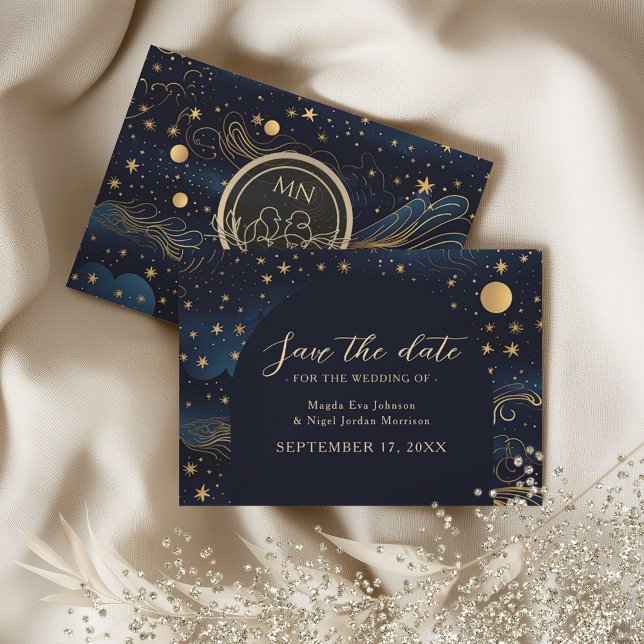 Celestial Navy Gold Wedding Save The Date (Creator Uploaded)