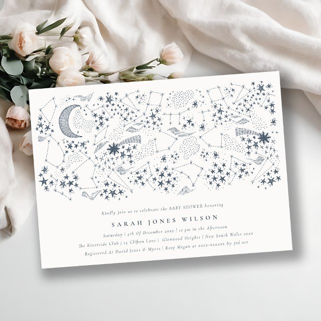 Celestial Navy Starry Night Moon Baby Shower Invitation (Creator Uploaded)