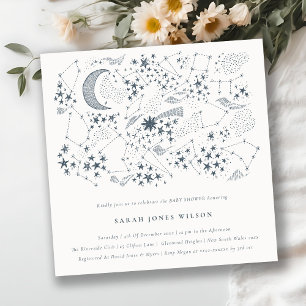 Celestial Navy Starry Night Moon Baby Shower Invitation
