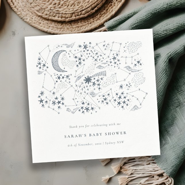 Celestial Navy Starry Night Moon Baby Shower Napkin (Creator Uploaded)