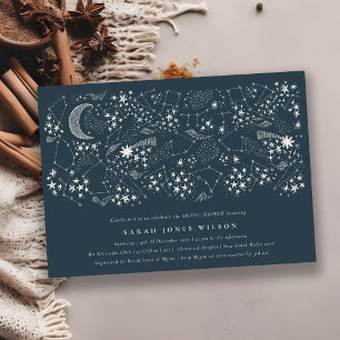 Celestial Navy Starry Night Moon Bridal Shower Invitation