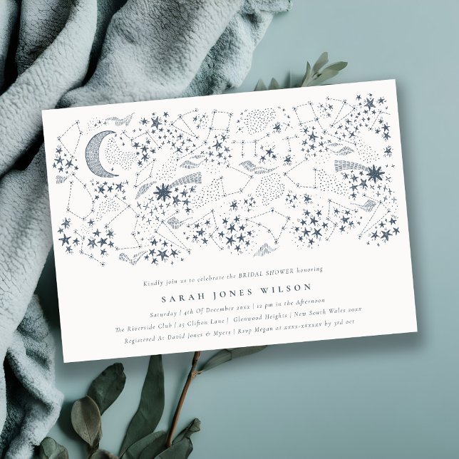 Celestial Navy Starry Night Moon Bridal Shower Invitation (Creator Uploaded)