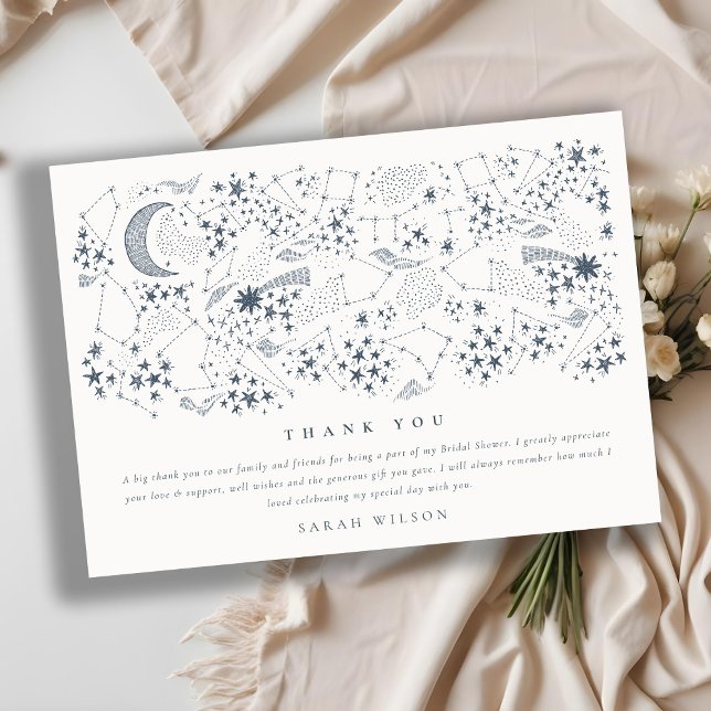 Celestial Navy Starry Night Moon Bridal Shower Thank You Card (Creator Uploaded)