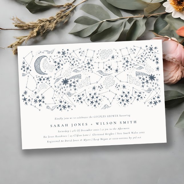 Celestial Navy Starry Night Moon Couples Shower Invitation (Creator Uploaded)