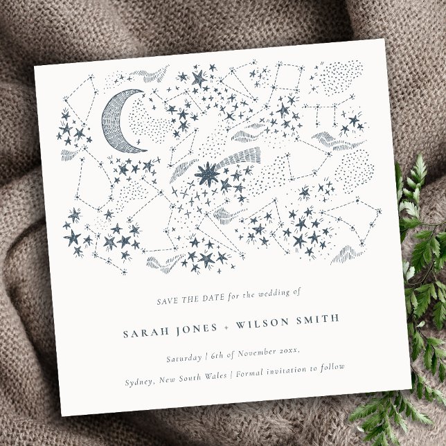 Celestial Navy Starry Night Moon Save The Date Invitation (Creator Uploaded)