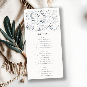 Celestial Navy Starry Night Moon Wedding Menu Card