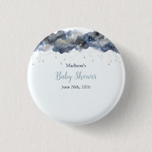 Celestial Navy Watercolor Cloud Baby Shower 3 Cm Round Badge