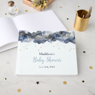Celestial Navy Watercolor Cloud Baby Shower Guest Book