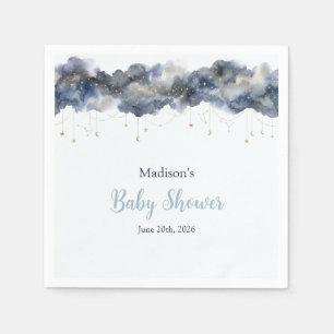 Celestial Navy Watercolor Cloud Baby Shower Paper Napkin