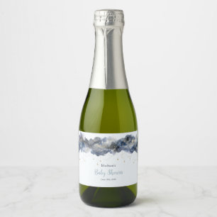 Celestial Navy Watercolor Cloud Baby Shower  Sparkling Wine Label