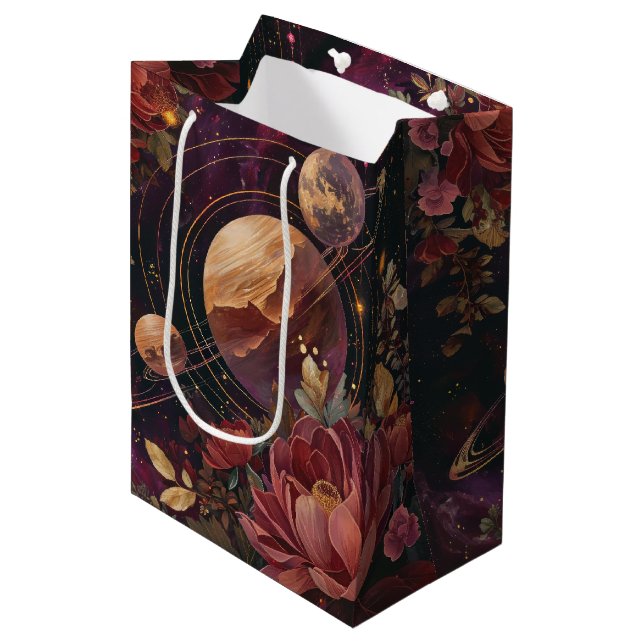 Celestial Nebula Crystal Planet Purple Medium Gift Bag (Front Angled)