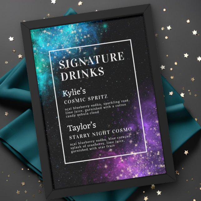 Celestial Nebula Starry Signature Drinks Wedding Poster (Creator Uploaded)
