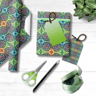 Celestial Neon Mandala with Vibrant Abstract Wrapping Paper