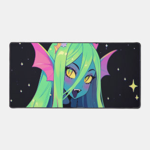 Celestial Neon Mermaid — Kawaii Cosmic Siren Vibes Desk Mat
