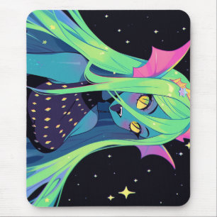 Celestial Neon Mermaid — Kawaii Cosmic Siren Vibes Mouse Mat