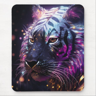 Celestial Neon Tiger – Futuristic Glowing Big Cat  Mouse Mat