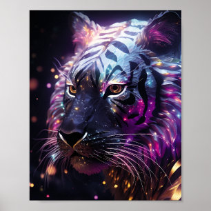 Celestial Neon Tiger – Futuristic Glowing Big Cat  Poster