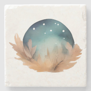 Celestial Nest Watercolor Abstract Stone Coaster