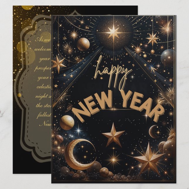 Celestial New Year Celebration Holiday Card (Front/Back)