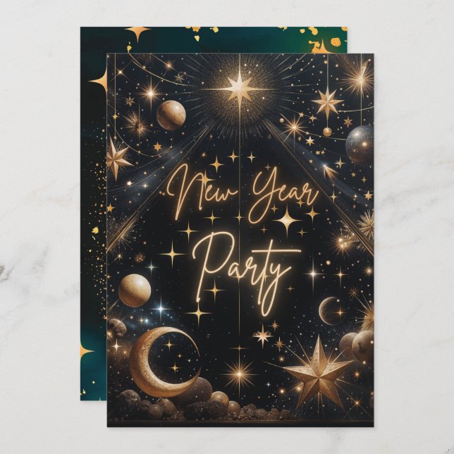 Celestial New Year Party Invitation card (Front/Back)