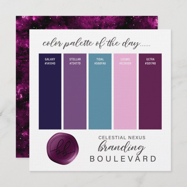 Celestial Nexus - Galaxy Themed Colour Palette Car Invitation (Front/Back)