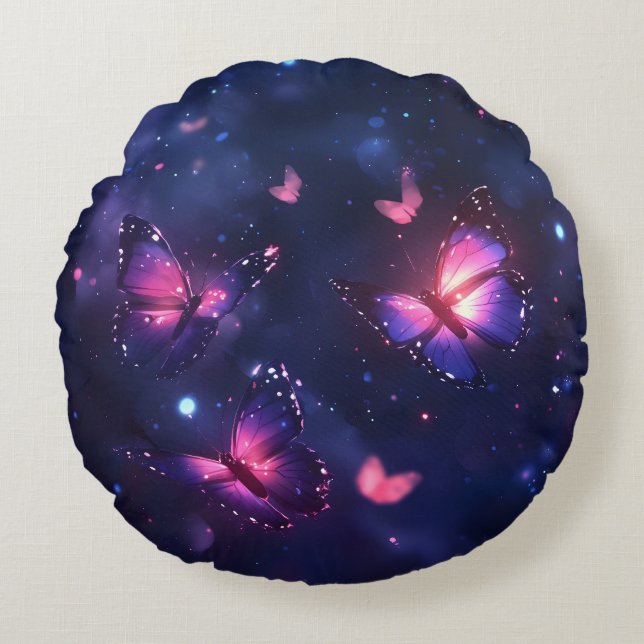 Celestial Night Butterfly Garden Round Cushion (Front)