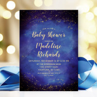 Celestial Night Sky Blue & Gold Stars Baby Shower