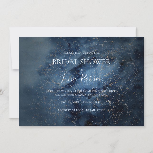 Celestial Night Sky Gold Horizontal Bridal Shower Invitation (Front)