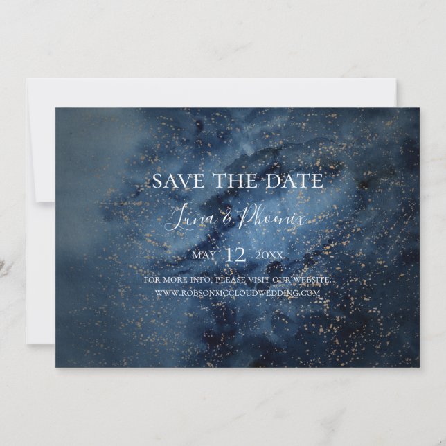 Celestial Night Sky | Gold Horizontal Save The Date (Front)
