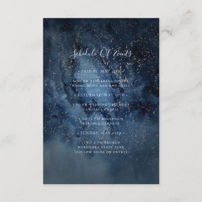 Celestial Night Sky | Gold Schedule of Events Enclosure Card (Front)