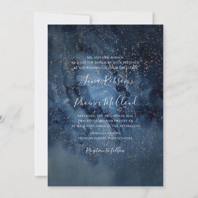 Celestial Night Sky | Gold Traditional Wedding Invitation (Front)