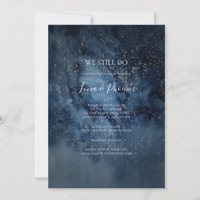 Celestial Night Sky | Gold We Still Do Vow Renewal Invitation (Front)