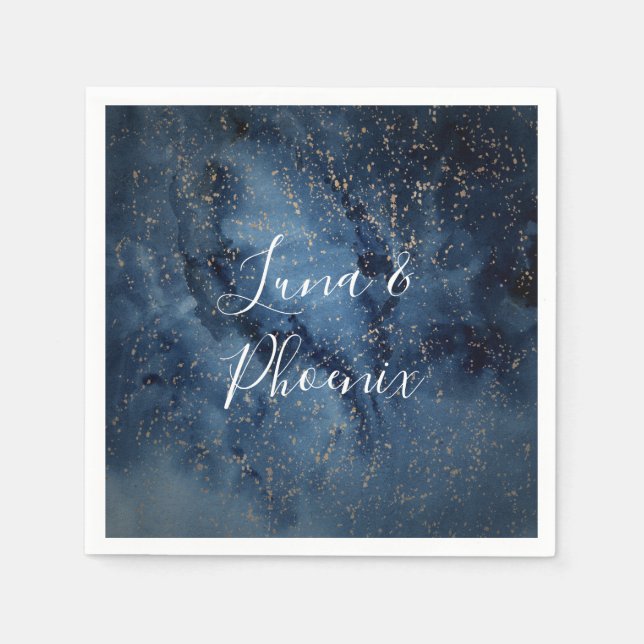 Celestial Night Sky | Gold Wedding Napkins (Front)