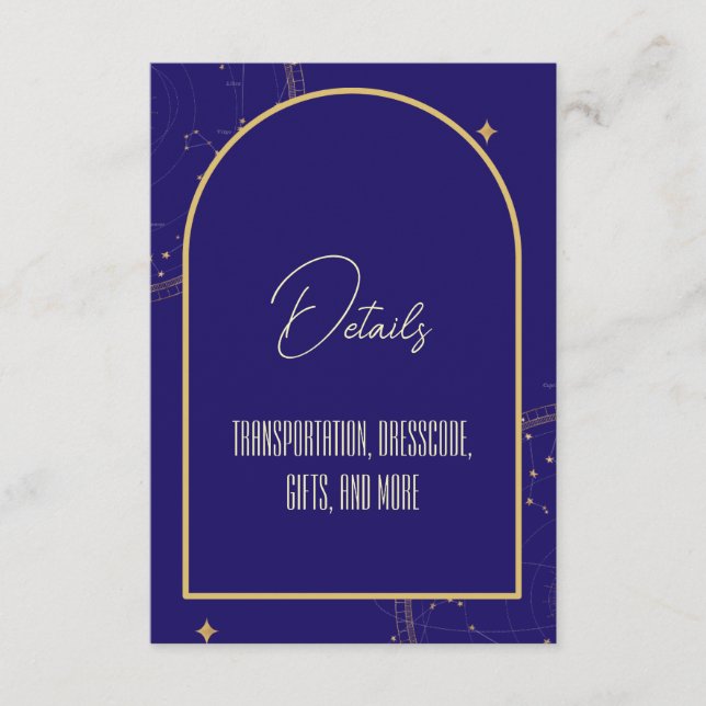 Celestial Night Sky Navy Blue and Gold Wedding Enclosure Card (Front)
