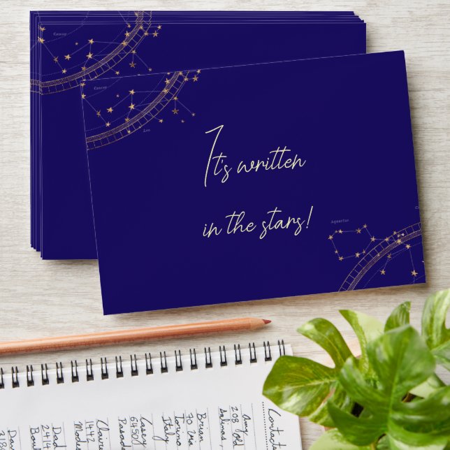 Celestial Night Sky Navy Blue and Gold Wedding Envelope (Stacked)