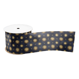 Celestial night sky pattern with stars satin ribbon