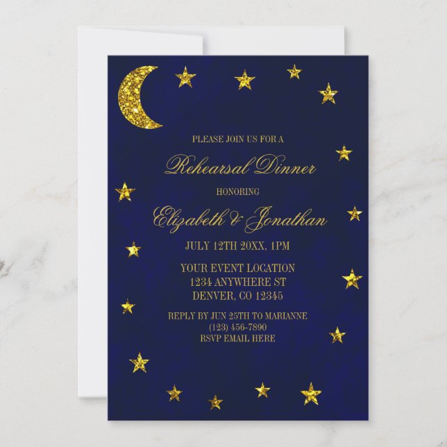 Celestial Night Sky Rehearsal Dinner Invitation (Front)
