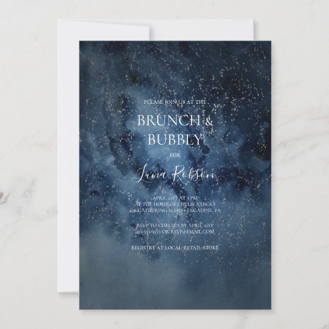 Celestial Night Sky Silver Brunch and Bubbly Invitation (Front)