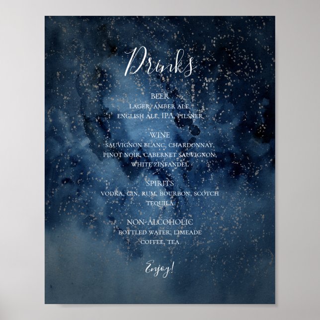 Celestial Night Sky | Silver Drinks Menu Sign (Front)
