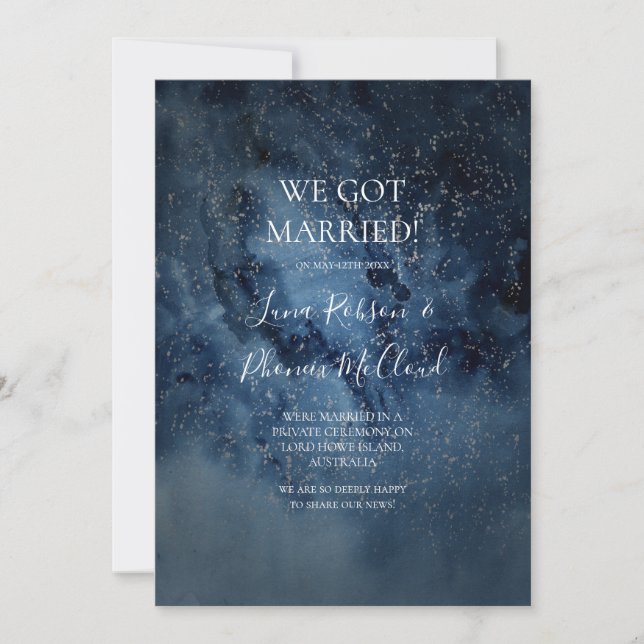 Celestial Night Sky Silver Elopement Announcement (Front)